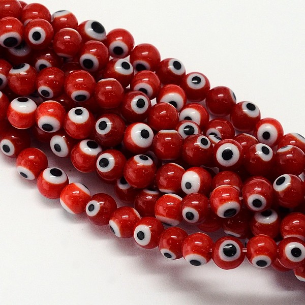 

PandaHall Handmade Evil Eye Lampwork Round Bead Strands, Dark Red, 6mm, Hole: 1mm, about 65pcs/strand, 14.17 inch Lampwork Evil Eye Red