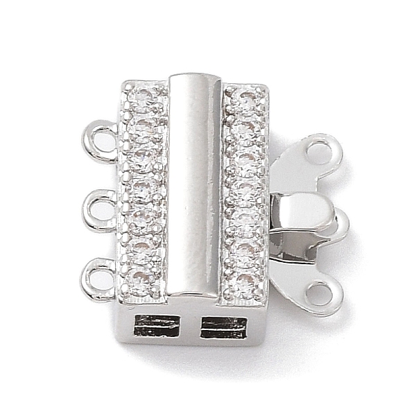 

PandaHall Brass Micro Pave Clear Cubic Zirconia Box Clasps, 3-Strand, 6-Hole, Rectangle, Real Platinum Plated, 12x13x5mm, Hole: 1mm and...