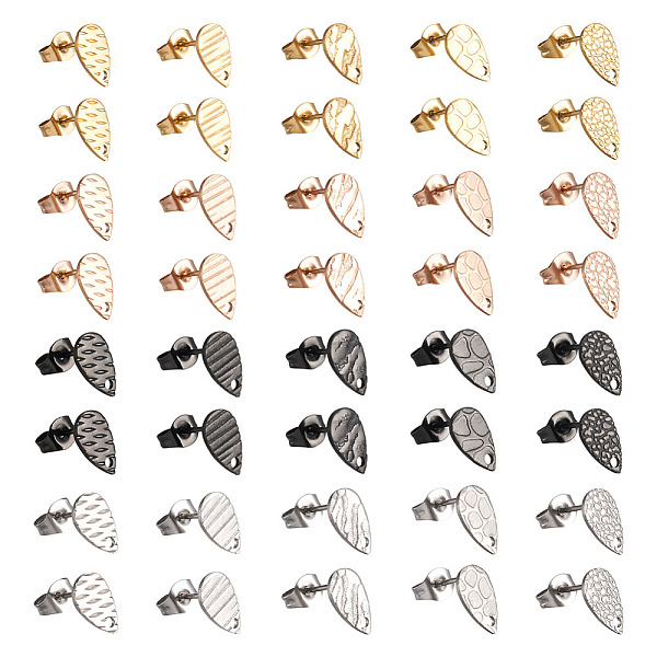 

PandaHall Jewelry 40Pcs 20 Style 304 Stainless Steel Stud Earring Findings, with Hole, Teardrop, Mixed Color, 10x6mm, Hole: 1mm, Pin: 0.8mm...