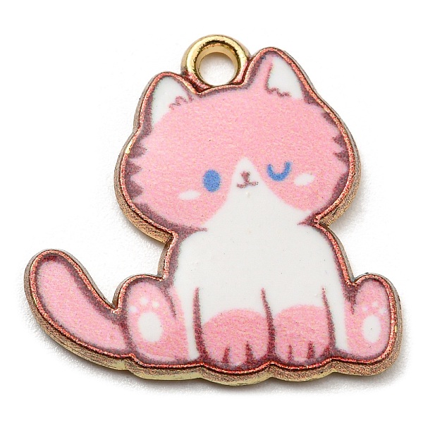 

PandaHall Printed Alloy Pendants, Golden, Cadmium Free & Nickel Free & Lead Free, Cat Shape Charms, Pink, 20x20x2mm, Hole: 1.6mm Alloy Cat...