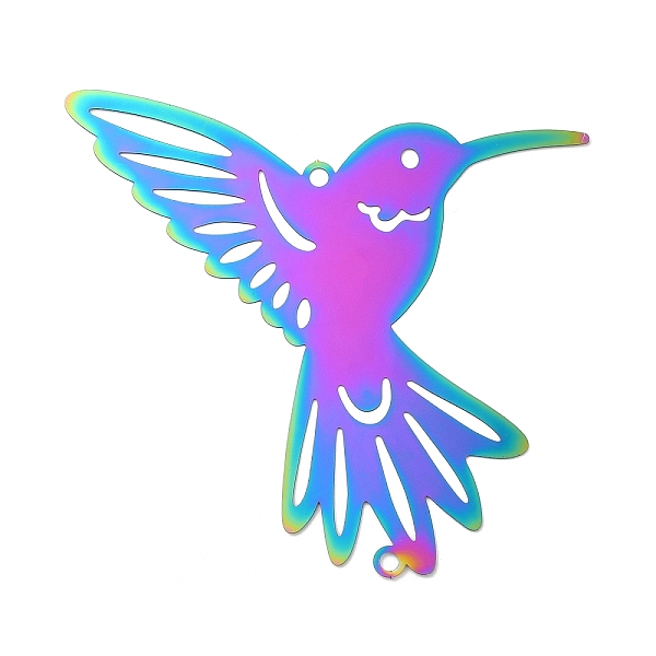 

PandaHall 201 Stainless Steel Connector Charms, Hummingbird Links, Rainbow Color, 70x65x0.3mm, Hole: 2.1mm 201 Stainless Steel Bird