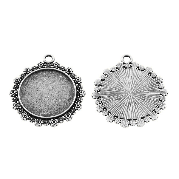 

PandaHall Tibetan Style Alloy Flat Round Pendant Cabochon Settings, Cadmium Free & Lead Free, Antique Silver, 31x28x2mm, Hole: 2.5mm, Tray...