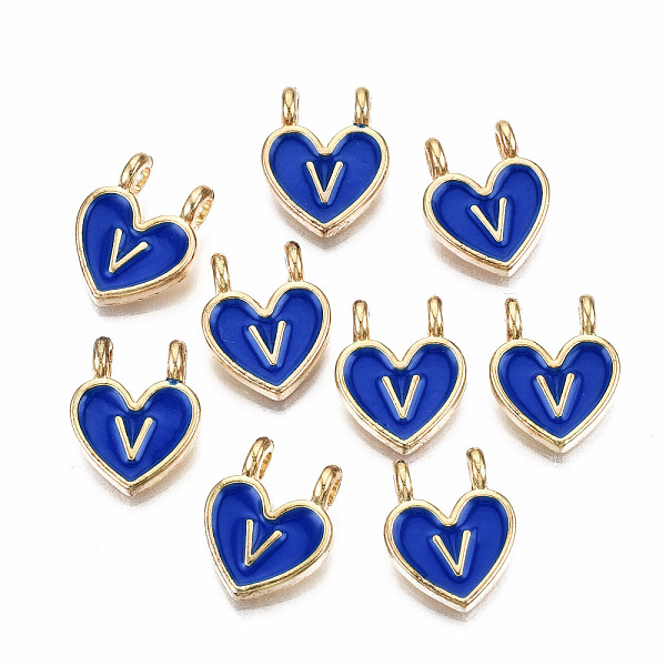 

PandaHall Alloy Enamel Charms, Cadmium Free & Lead Free, Heart with Initial Letters, Light Gold, Blue, Letter.V, 14.5x11.5x4.5mm, Hole: 2mm...