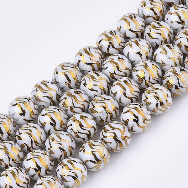 

PandaHall Electroplate Glass Beads Strands, Round, Gold, 10x9.5mm, Hole: 1.2mm, about 30pcs/strand, 11.2 inch Glass Others Gold
