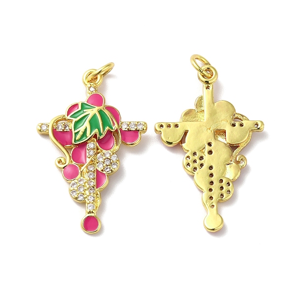 

PandaHall Rack Plating Brass Micro Pave Clear Cubic Zirconia Pendants, with Jump Ring and Enamel, Lead Free & Cadmium Free, Cross with..., Pink