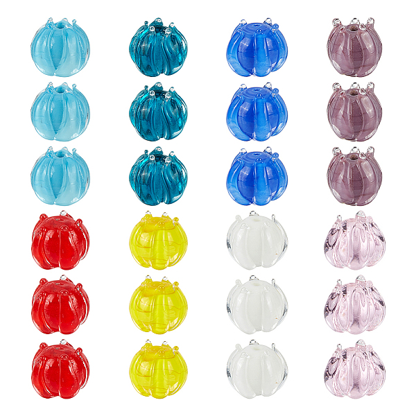

PandaHall 32Pcs 8 Colors Handmade Lampwork Beads, Flower, Mixed Color, 11~12x10mm, Hole: 1mm, 4pcs/color Lampwork Flower Multicolor