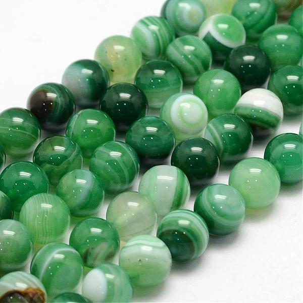 

PandaHall Natural Striped Agate/Banded Agate Bead Strands, Round, Grade A, Dyed, Sea Green, 8mm, Hole: 1mm, about 47~48pcs/strand, 14.5 inch...