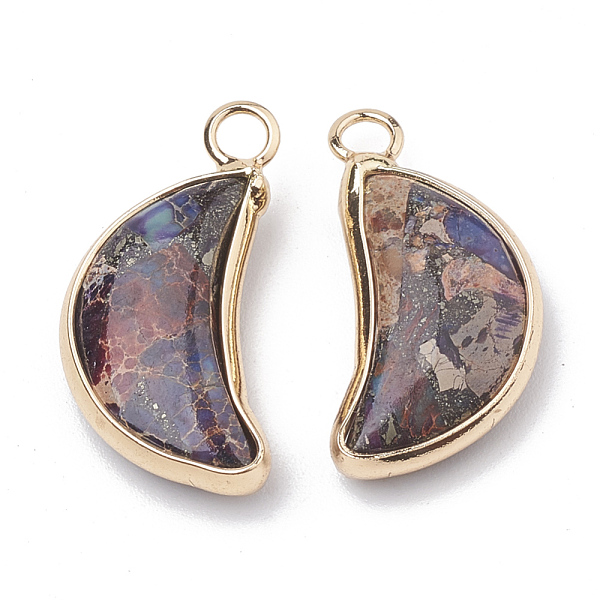 

PandaHall Synthetic Regalite/Imperial Jasper/Sea Sediment Jasper Pendants, with Golden Tone Brass and Iron Findings, Moon, Blue Violet..., Purple