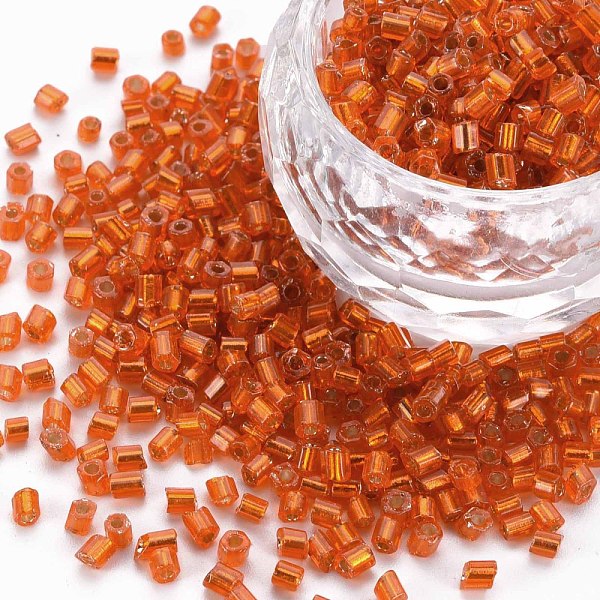 

PandaHall 8/0 Glass Bugle Beads, Silver Lined, Dark Orange, 2.5~3x2.5mm, Hole: 1mm, about 15000pcs/pound Glass