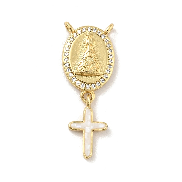

PandaHall Brass Charms, with Shell, Cadmium Free & Lead Free, Long-Lasting Plated, Oval with Cross, Real 18K Gold Plated, White, 30mm, Hole...