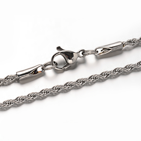 

PandaHall 304 Stainless Steel Rope Chains Necklaces, with Lobster Claw Clasps, Stainless Steel Color, 15.7 inch(40cm) 304 Stainless Steel