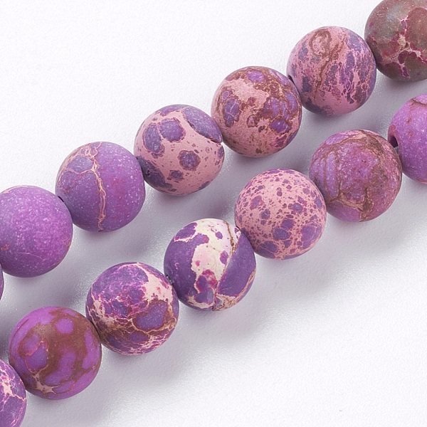 

PandaHall Natural Imperial Jasper Beads Strands, Dyed, Frosted, Round, Medium Orchid, 8mm, Hole: 1mm, about 51pcs/strand, 15.3 inch(39cm)..., Purple