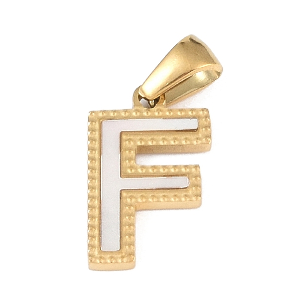

PandaHall Natural White Shell Alphabet Pendants, Ion Plating(IP) Real 18K Gold Plated 304 Stainless Steel Charms, Letter F, 17x10.5x1.5mm...
