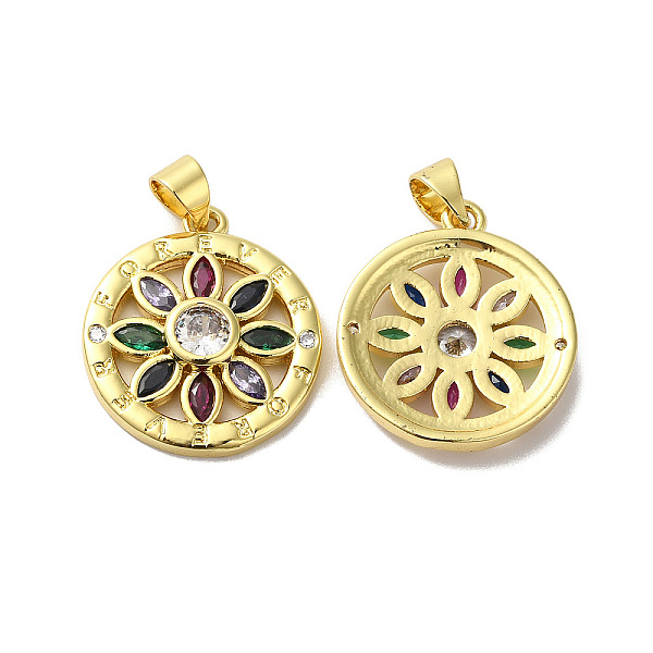 

PandaHall Rack Plating Brass Pave Cubic Zirconia Pendants, Lead Free & Cadmium Free, Real 18K Gold Plated, Long-Lasting Plated, Flat Round...
