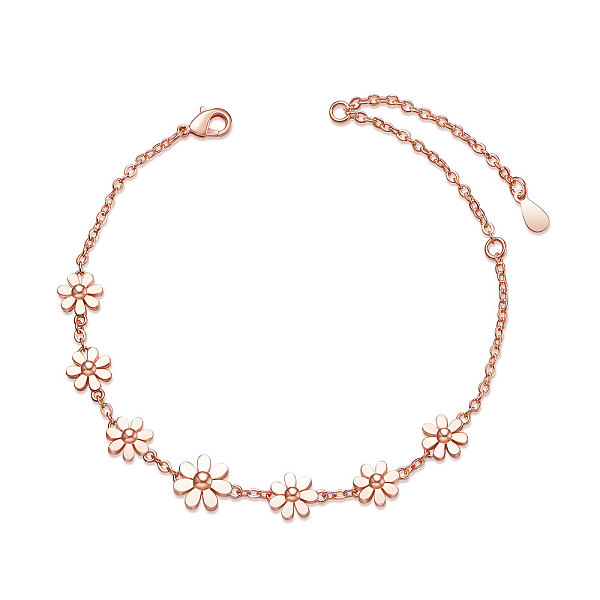 

PandaHall SHEGRACE Brass Link Bracelets, with Cable Chains, Daisy, Rose Gold, 6-1/2 inch(165mm) Brass