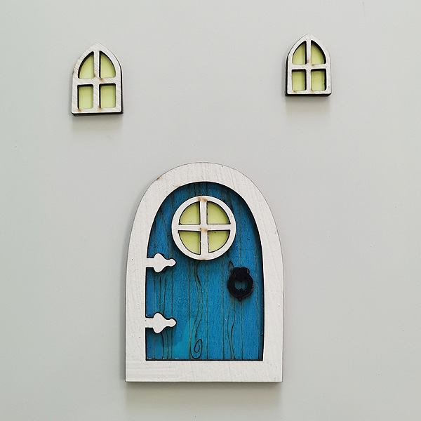 PandaHall Miniature Luminous Wooden Door & Window, Glow in the Dark Dollhouse Building Accessories, Dodger Blue, 5x100mm Wood Others