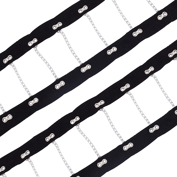 PandaHall BENECREAT 2 Yards Steel Riveted Hook & Eye Tape with Iron Chain, Steam Punk Style Costume Edge Trimming, Black, 9x0.25cm Cloth...