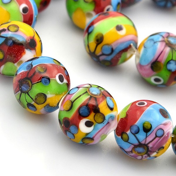 

PandaHall Multi-Color Handmade Lampwork Round Beads, Colorful, 16mm, Hole: 1.2~1.6mm Lampwork Round