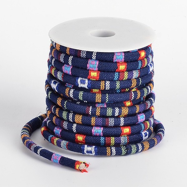 

PandaHall Ethnic Cord Polyester Cords, Midnight Blue, 7x5mm, 10yards/roll Cloth Blue
