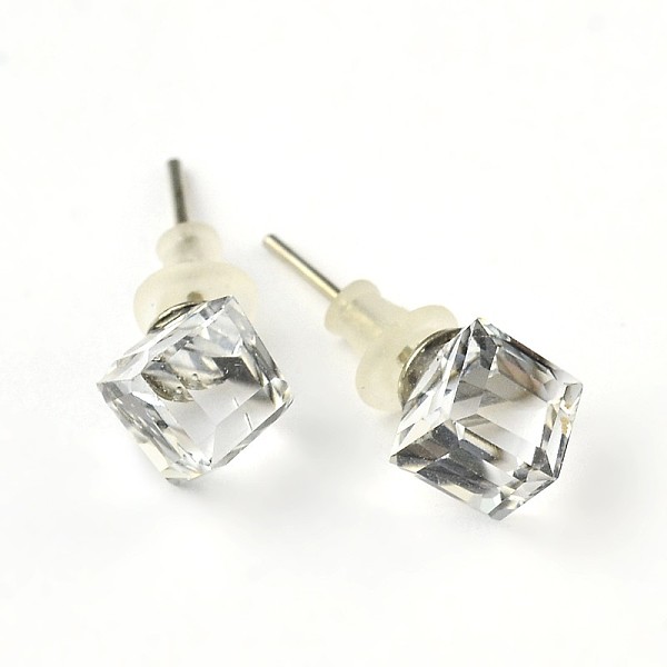 

PandaHall Shiny Glass Rhinestone Stud Earrings, with Platinum Brass Ear Stud Components, Crystal, 9x7mm, Pin: 0.7mm Rhinestone Clear
