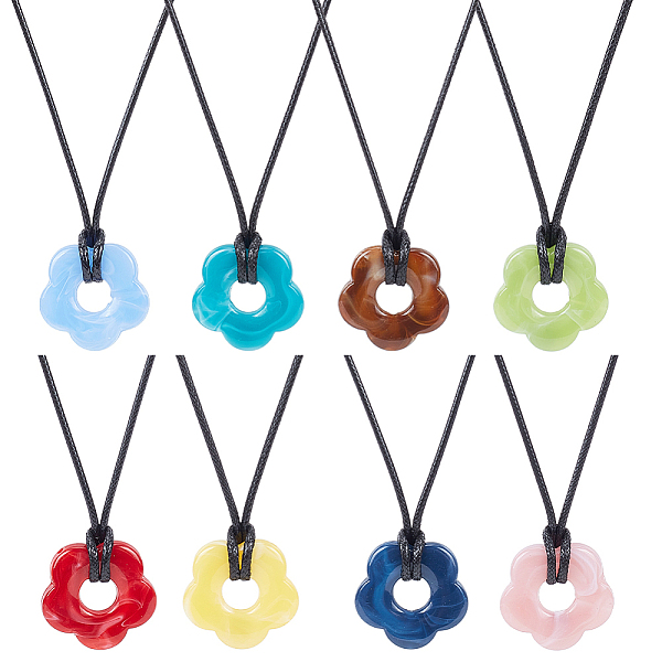 

PandaHall ANATTASOUL 8Pcs 8 Colors Acrylic Flower Pendant Necklaces Set, Mixed Color, 14.84 inch(37.7cm), 1Pc/color Acrylic Multicolor