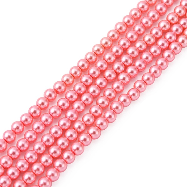 

PandaHall Grade A Glass Pearl Beads, Pearlized, Round, Hot Pink, 4mm, Hole: 0.7~1.1mm, about 100pcs/Strand, 16''(40.64cm) Glass Round