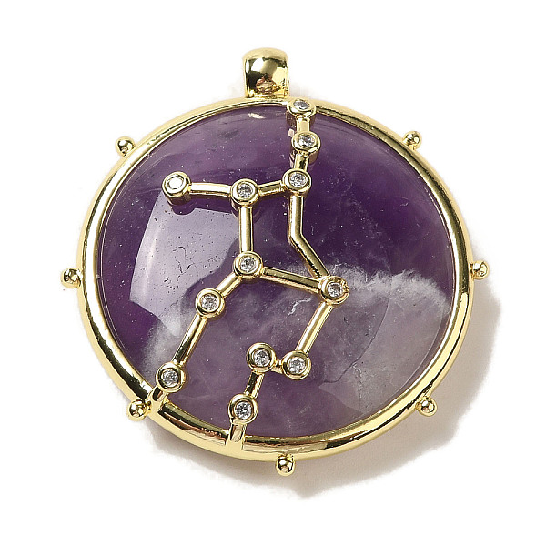 

PandaHall Constellation Natural Amethyst Pendants, Brass Flat Round Charms, Golden, Virgo, 32x30x9mm, Hole: 2mm Amethyst Virgo