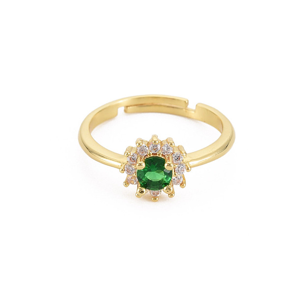 

PandaHall Flat Round Glass Adjustable Ring with Cubic Zirconia, Real 18K Gold Plated Brass Jewelry for Women, Cadmium Free & Lead Free, Dark...