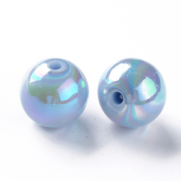 

PandaHall Opaque Acrylic Beads, AB Color Plated, Round, Light Sky Blue, 16x15mm, Hole: 2.8mm, about 220pcs/500g Acrylic Round