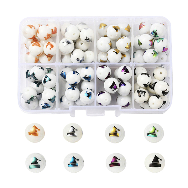 

PandaHall 80Pcs 8 Colors Christmas Opaque Glass Beads, Round with Electroplate Christmas Hat Pattern, Mixed Color, 10mm, Hole: 1.2mm Glass...