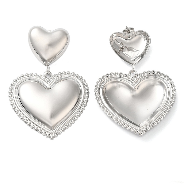 

PandaHall Brass Stud Earrings for Women, Heart, Platinum, 65x44mm Brass Heart