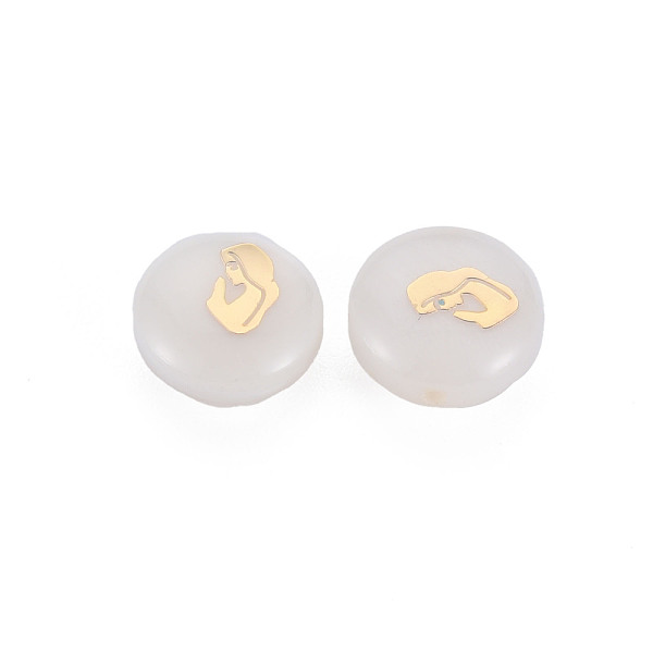 

PandaHall Natural Freshwater Shell Beads, with Golden Plated Brass Metal Embellishments, Flat Round with Woman, Seashell Color, 8x3.5mm...