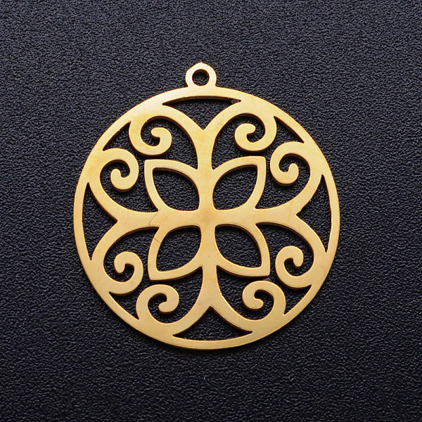 

PandaHall 201 Stainless Steel Pendants, Ring with Flower, Golden, 21.5x20x1mm, Hole: 1.2mm 201 Stainless Steel Flower