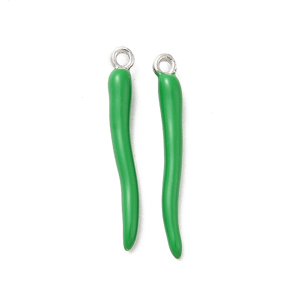 

PandaHall Alloy Enamel Pendants, Cadmium Free & Lead Free, Horn of Plenty/Italian Horn Cornicello, Platinum, Green, 25x3x3mm, Hole: 1.5mm...