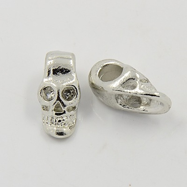 

PandaHall Alloy European Style Beads, for Halloween, with Rhinestone, Platinum Metal Color, Skull, Clear, 16x9.4x8.2mm, Hole: 4mm...