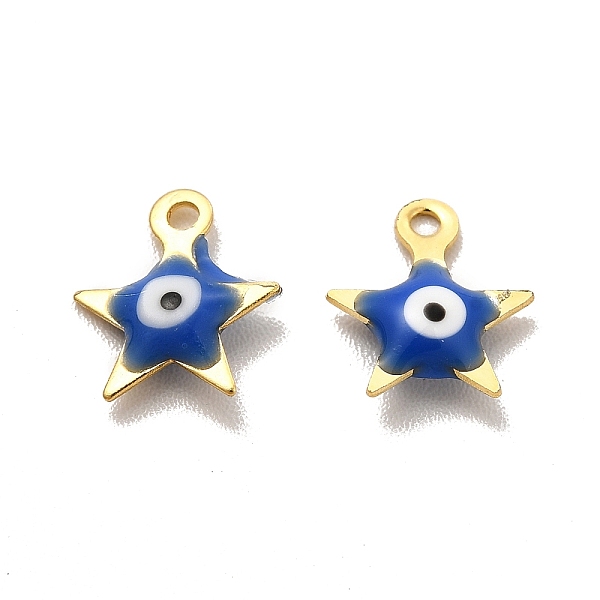 

PandaHall 304 Stainless Steel Evil Eye Enamel Charms, Star Charm, Golden, Blue, 9x8x2mm, Hole: 1mm Stainless Steel+Enamel Star Blue