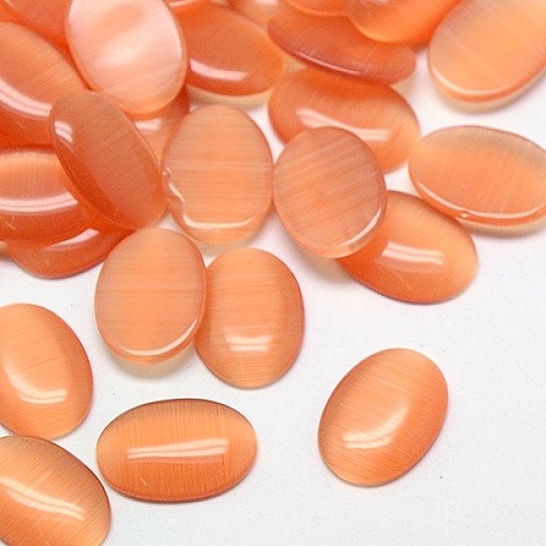 

PandaHall Cat Eye Cabochons, Oval, Dark Salmon, 14x10x2.5mm Glass Oval Red
