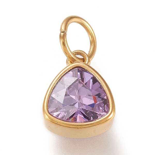

PandaHall Vacuum Plating 304 Stainless Steel Cubic Zirconia Pendant, Triangle, Golden, Plum, 12.5x9.5x5mm, Hole: 5mm Stainless Steel+Cubic..., Purple