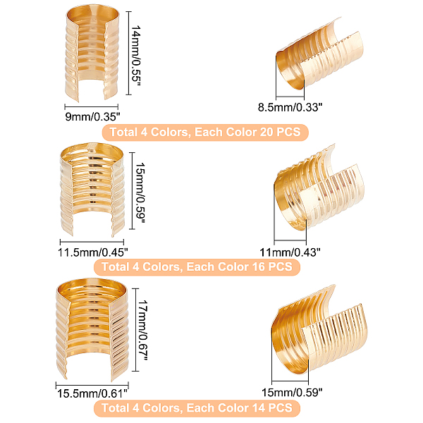 

PandaHall 200pcs Leather Rope Clip, 3 Sizes Cylindrical Opening Crimps 4 Colors Cord String Leather Fastener Metal Foldable End Cap for...