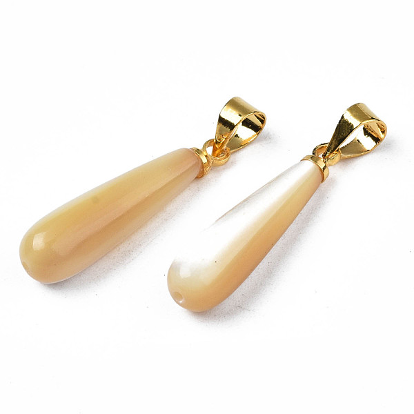 

PandaHall Natural Trochid Shell/Trochus Pendants, with Golden Plated Brass Snap on Bails, Teardrop, Wheat, 23x6mm, Hole: 3.5x5mm Trochus..., Orange