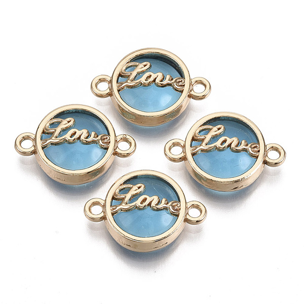 

PandaHall Glass Links Connectors, with Light Gold Plated Alloy Findings, for Valentine's Day, Flat Round with Word Love, Light Sky Blue...