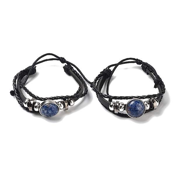 

PandaHall Natural Natural Blue Spot Jasper Multi-strand Bracelets, Adjustable PU Leather Braided Cord Bracelets for Unisex, Inner Diameter...