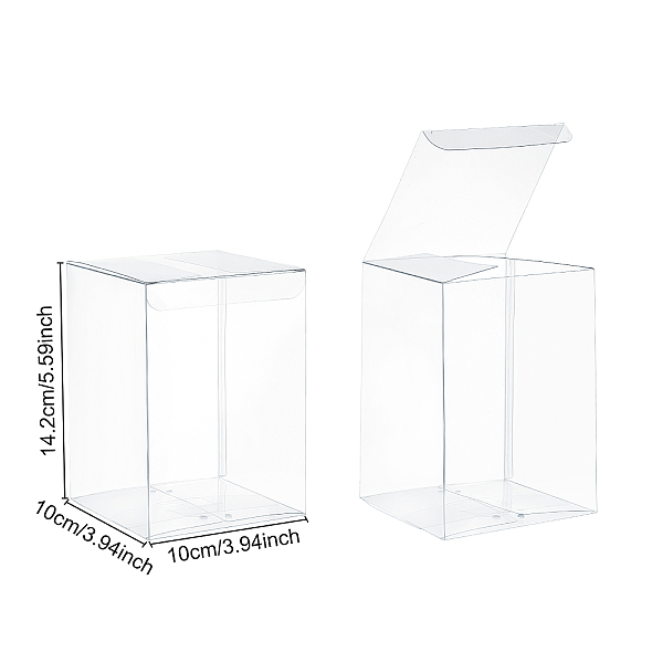 BENECREAT 15Pcs Clear Gift Boxes Rectangle Transparent PVC Favor Boxes 10x10x14cm/3.9x3.9x5.5'' For Wedding Party Treat Candy Cupcakes