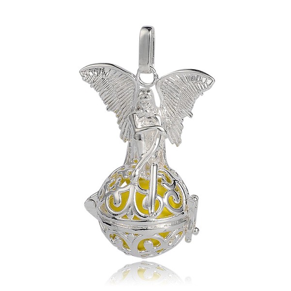 

PandaHall Silver Color Plated Brass Hollow Round Cage Pendants, with No Hole Spray Painted Brass Beads, Champagne Yellow, 43x31x20mm, Hole...