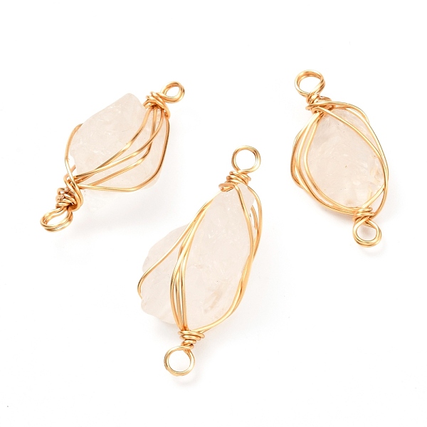 

PandaHall Natural Quartz Crystal Links Connectors, with Real 18K Gold Plated Eco-Friendly Copper Wire, Nuggets, 30~35x13.5~17x9~14mm, Hole...
