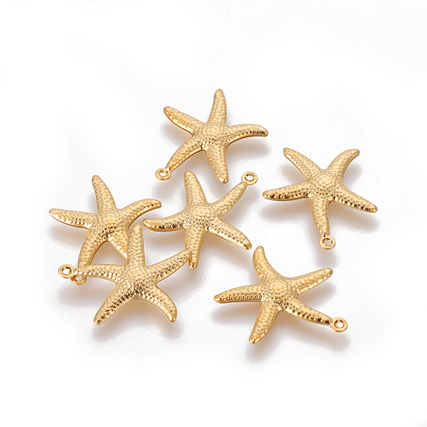 

PandaHall 304 Stainless Steel Pendants, Starfish/Sea Stars, Real 18k Gold Plated, 22.2x20.6x2.5mm, Hole: 0.8mm 304 Stainless Steel Starfish