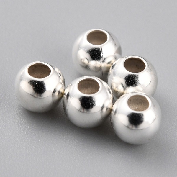 

PandaHall Brass Spacer Beads, Long-Lasting Plated, Round, 925 Sterling Silver Plated, 4x3.5mm, Hole: 1.6mm Brass Round