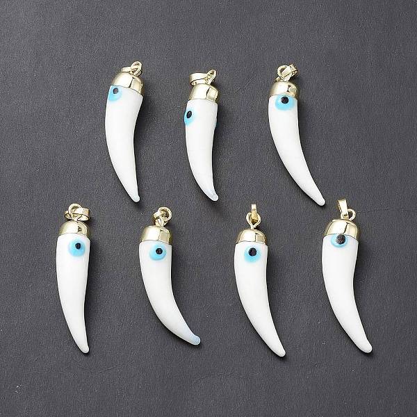 

PandaHall Handmade Evil Eye Lampwork Pendants, with Rack Plating Light Gold Tone Brass Findings, Long-Lasting Plated, Lead Free & Cadmium..., White
