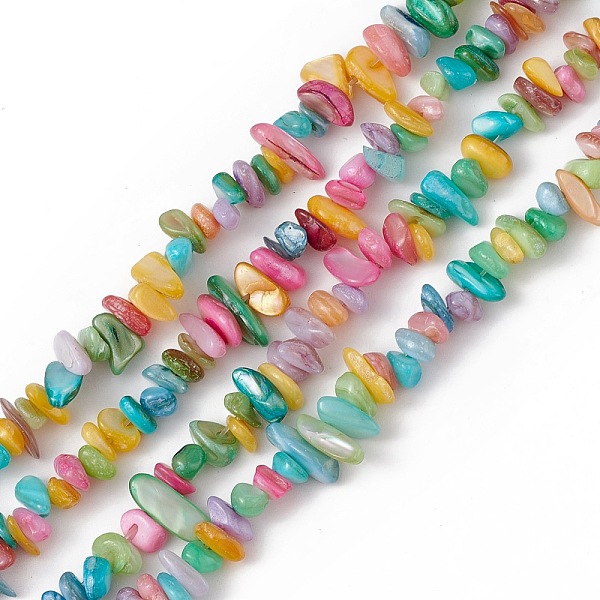 

PandaHall Dyed Natural Freshwater Shell Beads Strands, Chip, Colorful, 5~9x3~6x1~4mm, Hole: 0.9mm, about 273~292pcs/strand, 11.42~11.61 inch...
