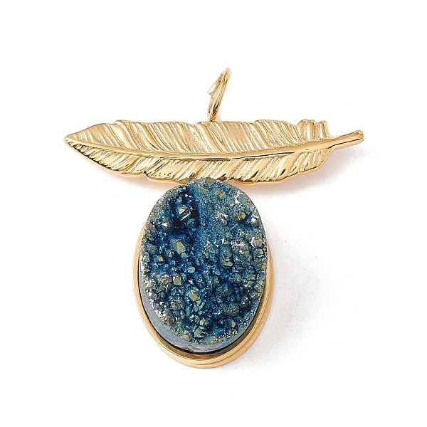 

PandaHall Electroplated Natural Druzy Quartz Pendants, with Ion Plating(IP) 304 Stainless Steel Findings, Blue Plated, Leaf & Oval, Golden...